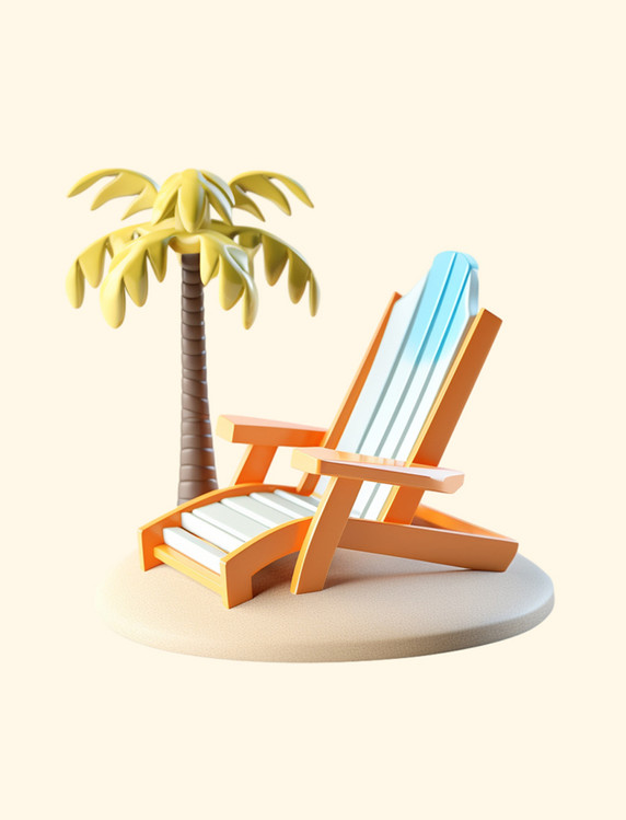 夏日场景3D立体沙滩折叠躺椅