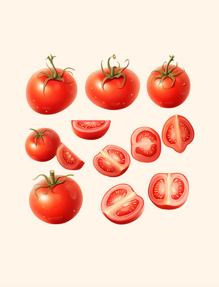 一套五颜六色的切好的红色西红柿果蔬食物