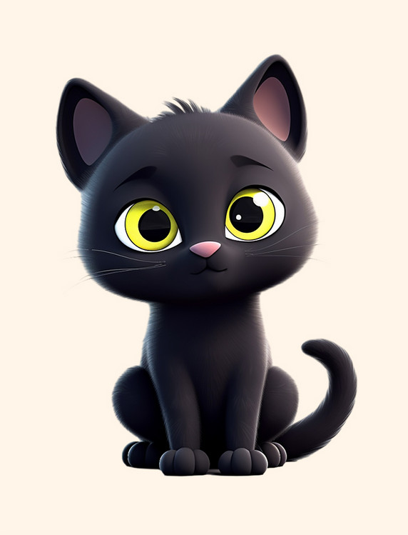 3D立体黑色小猫动物免扣元素