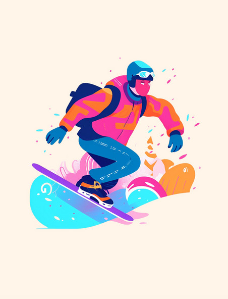 滑雪运动扁平风格人物矢量色彩丰富卡通人物