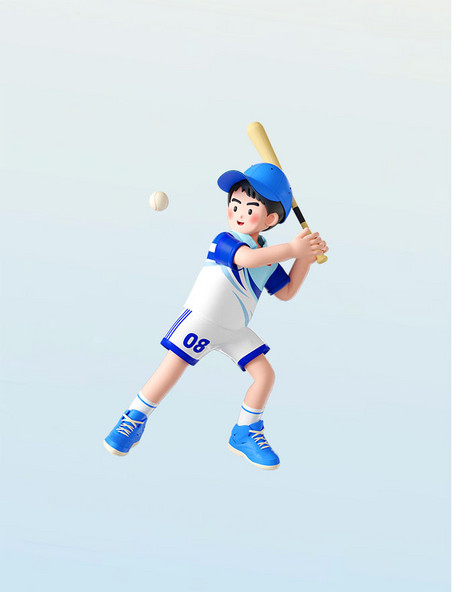 3D立体运动会男运动员人物打棒球形象亚运会