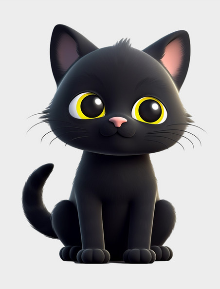 3D立体卡通黑色小猫免扣元素