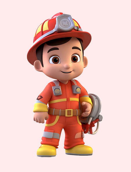 3D立体卡通消防员免扣元素