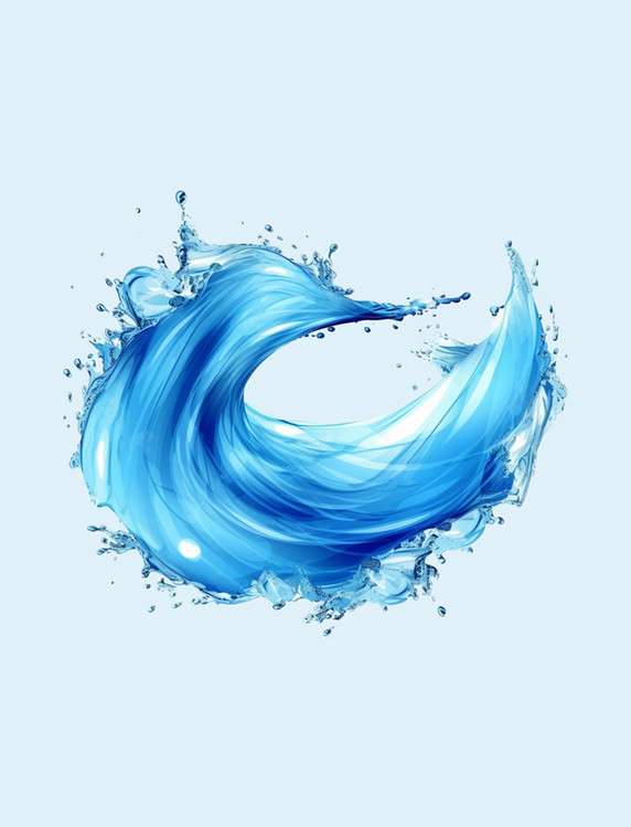 孤立的蓝色海浪飞溅和水流形态液体水花