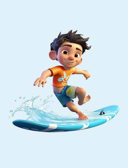夏季穿着泳装冲浪的男孩