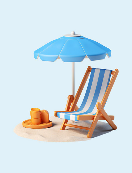 3D立体夏日场景沙滩遮阳