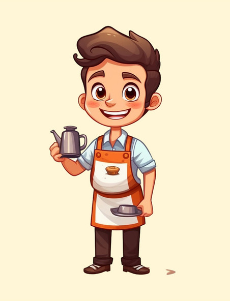 可爱男孩咖啡围裙卡通人物插图