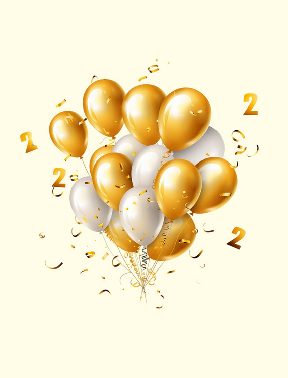 周年庆典用金色气球庆祝周年纪念日