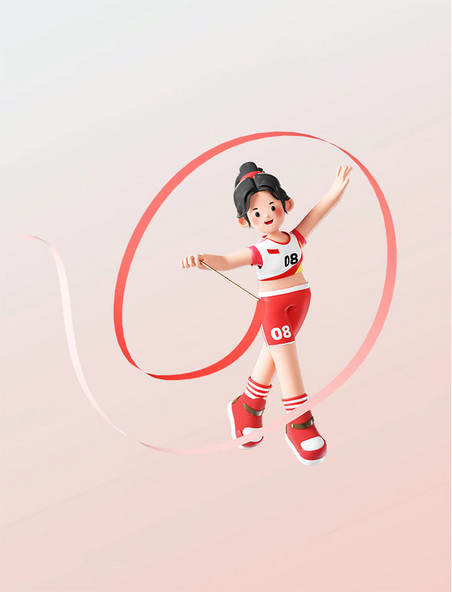 运动会3D立体女运动员人物表演艺术体操形象亚运会