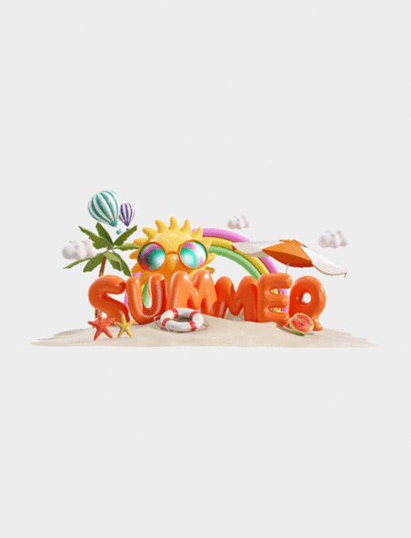 C4D夏天太阳度假海滩立体3D动图gif