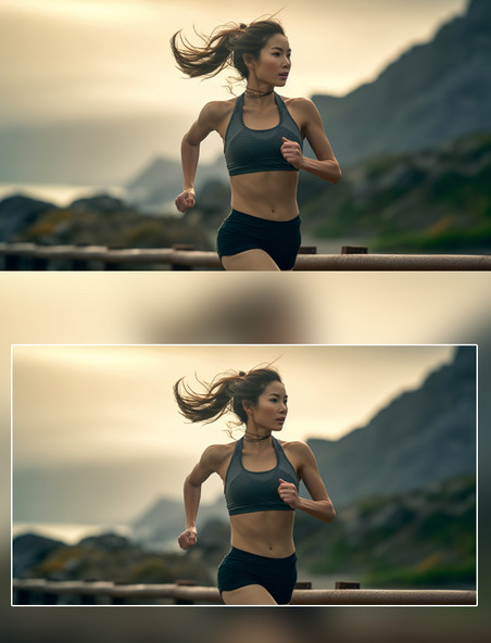 一位亚洲女性在清晨户外晨练长跑运动摄影图