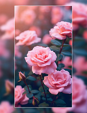唯美植物粉红色玫瑰花七夕情人节