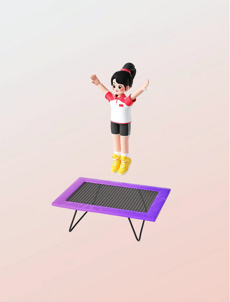 运动会3D立体女运动员人物蹦床形象亚运会