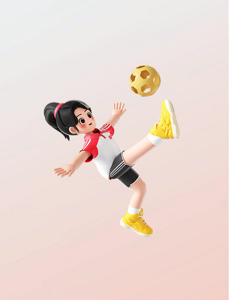运动会3D立体女运动员人物踢藤球形象亚运会
