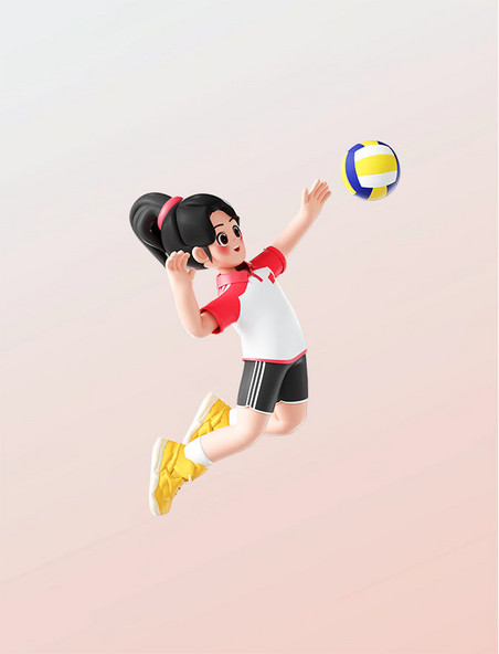 运动会3D立体女运动员人物打排球形象亚运会