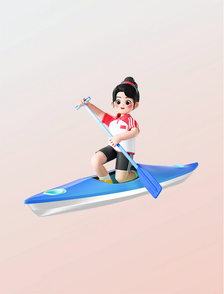 运动会3D立体女运动员人物皮划艇静水项目形象 亚运会