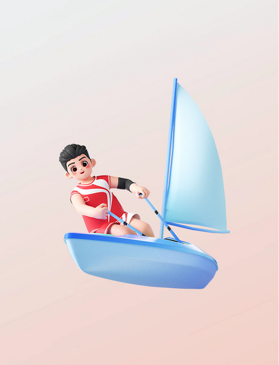 运动会3D立体男运动员人物帆船项目形象亚运会