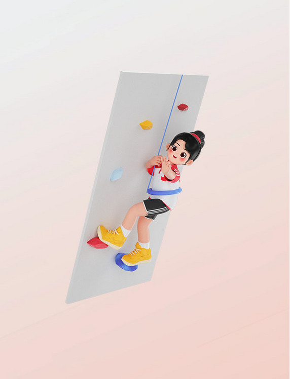 运动会3D立体女运动员人物攀岩形象亚运会