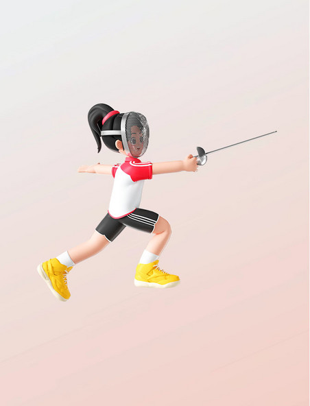 运动会3D立体女运动员人物击剑形象亚运会
