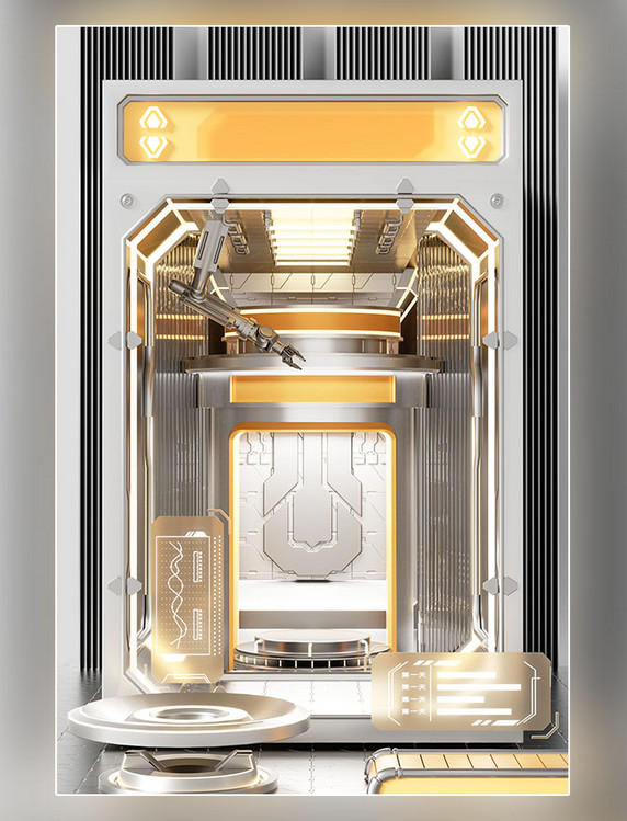 3D立体科技感金色展示柜产品展台场景