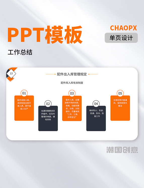 橙色商务风仓库管理与制度培训PPT模板列表结构