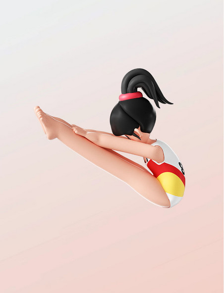 运动会3D立体女运动员人物跳水形象亚运会