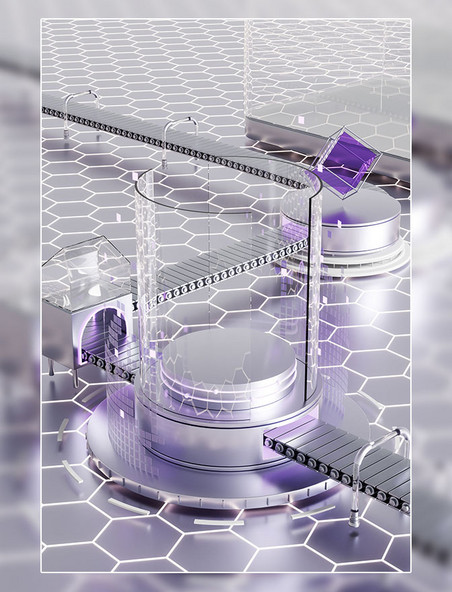 3D立体紫色科技风商品展示柜电商展台场景