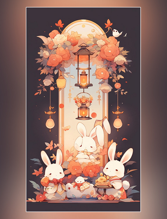 中秋节中国传统节日可爱的兔子月饼月亮灯笼