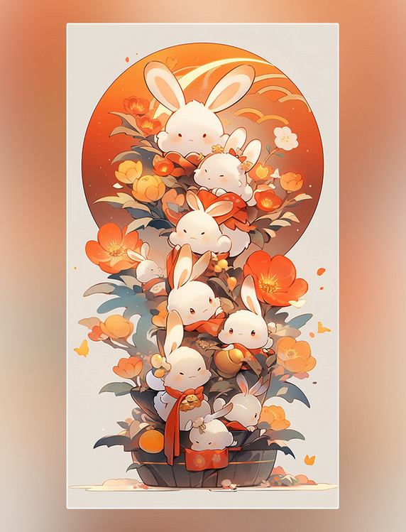 中秋节中国传统节日可爱的兔子月饼月亮灯笼扁平插画创意插画