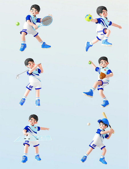 运动会3D立体男运动员人物运动比赛项目套图形象亚运会
