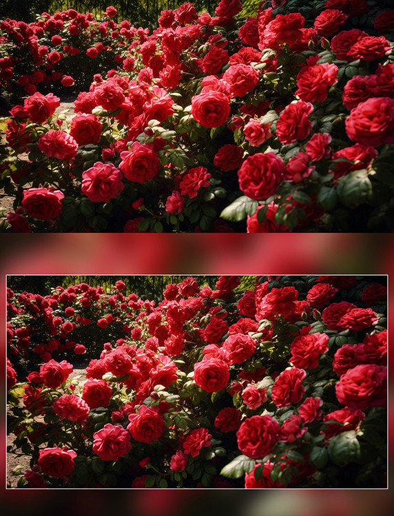 一片红玫瑰花田花卉背景图
