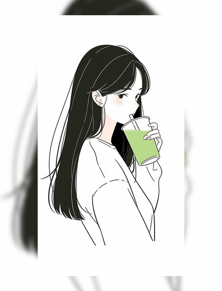 茶饮类人物头像女孩喝绿茶
