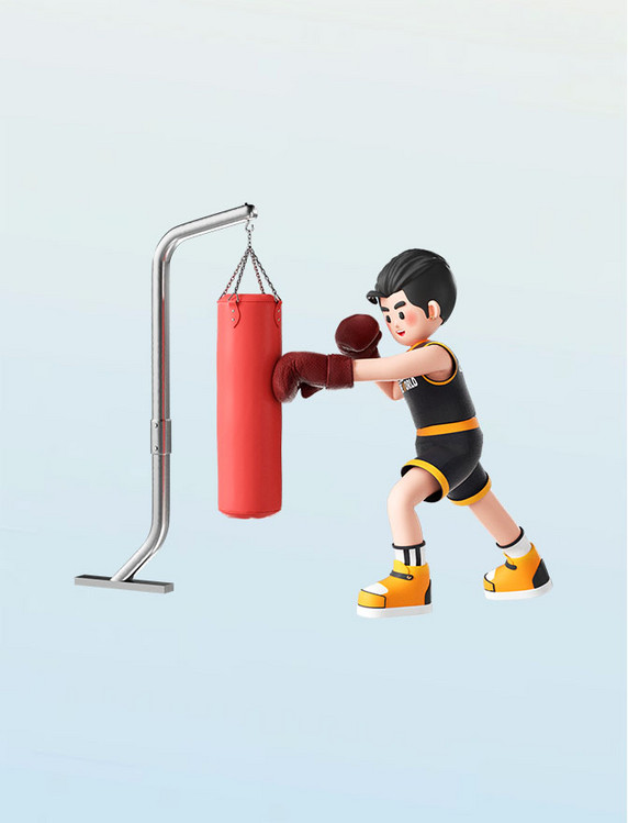 3D立体运动健身人物打沙袋拳击形象
