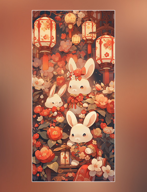 中秋节可爱的兔子月饼月亮桂花灯笼插画中国传统节日