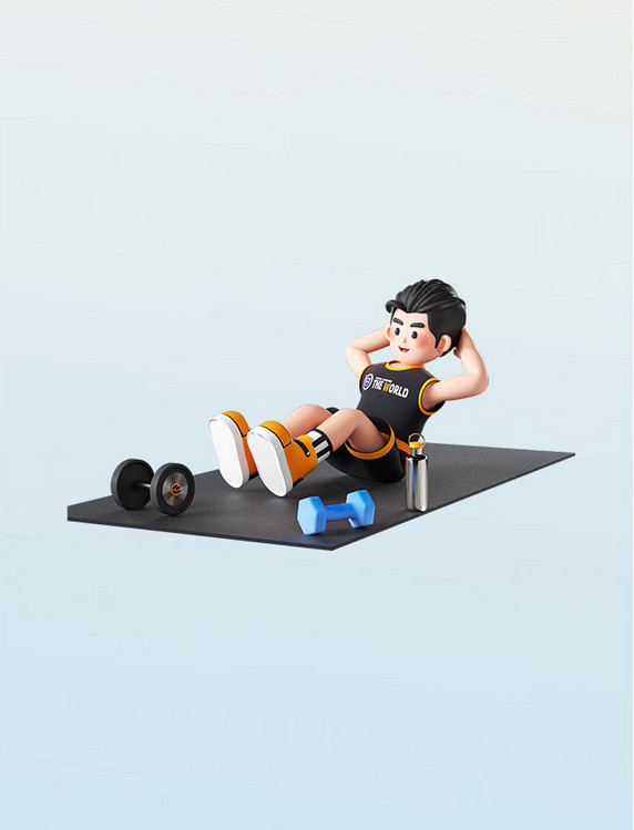 3D立体运动健身人物健身房练仰卧起坐锻炼形象