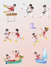 运动会3D立体男运动员人物比赛项目形象套图亚运会