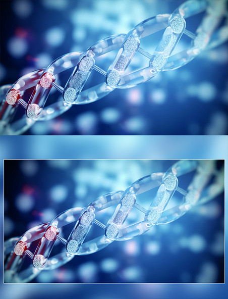 蓝色透明DNA分子链医疗科技简约背景化学生物