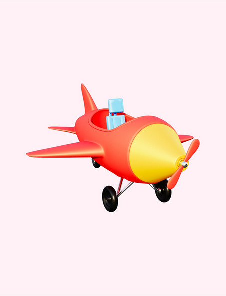 3D立体红色卡通飞机C4D模型