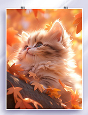 宠物秋天枫叶落叶可爱的小猫8