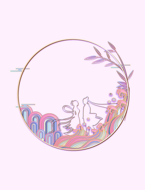 立体浮雕七夕节边框元素