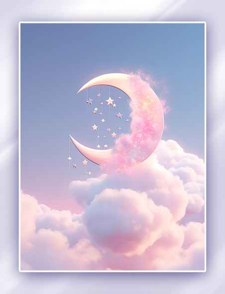 神奇梦幻空灵新月月亮云朵插画