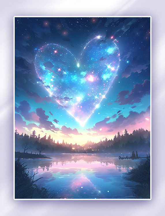 天空淡蓝色的星空梦幻极光插画