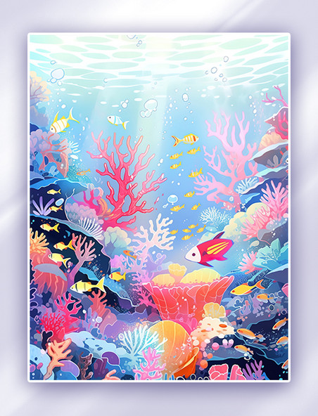 海底世界五颜六色的珊瑚礁插画