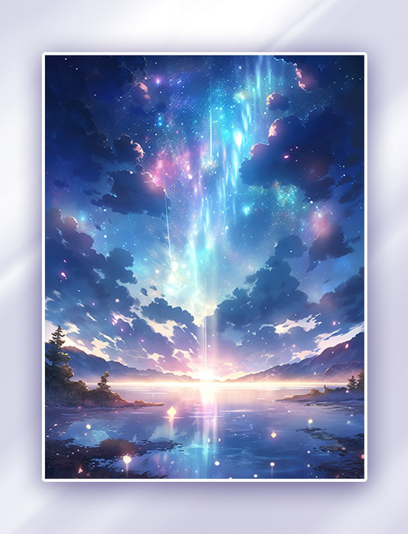 星空淡蓝色梦幻极光插画2