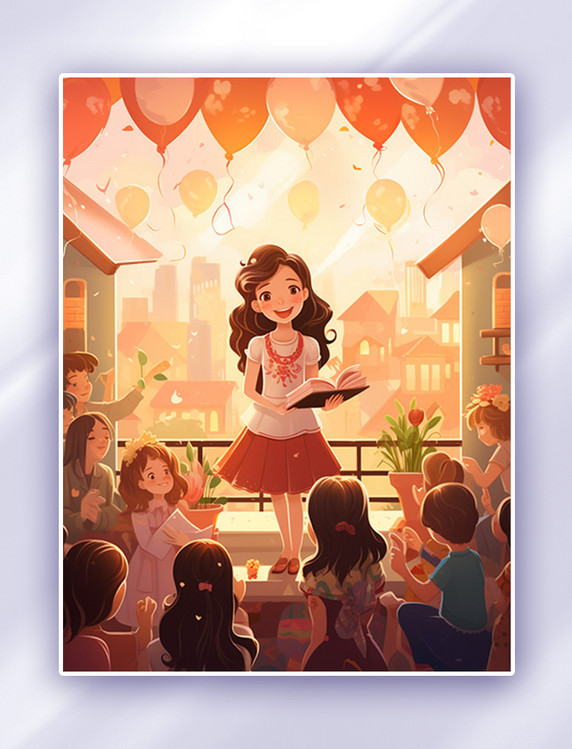 学生教师节长发女老师插画 