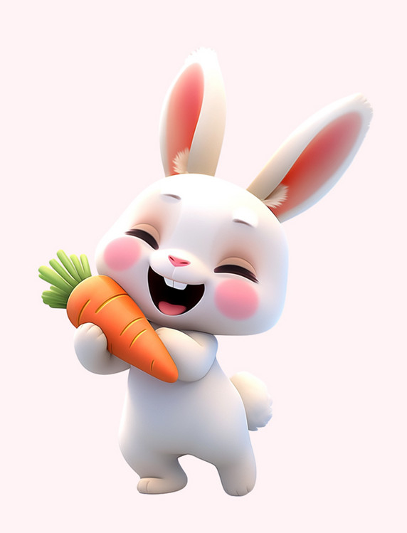 粘土可爱兔子吃胡萝卜卡通3d元素