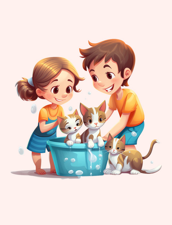 孩子们洗猫元素