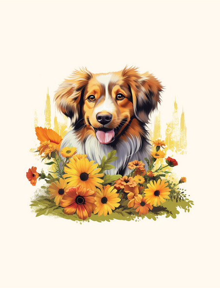 动物狗喜欢大自然和鲜花