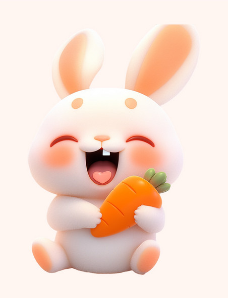 卡通可爱兔子吃胡萝卜3d元素