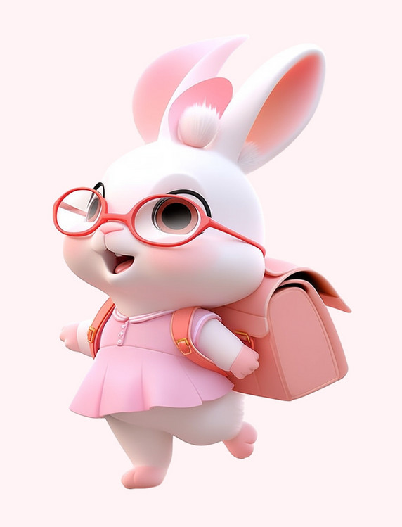 卡通可爱兔子背着书包3d元素